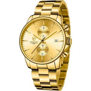 Mens Stainless Steel Waterproof Chronograph Auto Date Quartz Watch